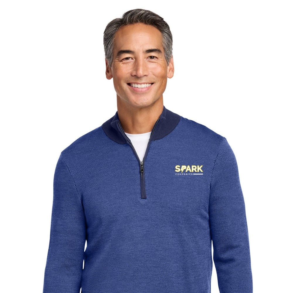 Spark Companies Brooks Brothers Washable Merino Birdseye 1/4-Zip Sweater - Navy/ Compass Blue