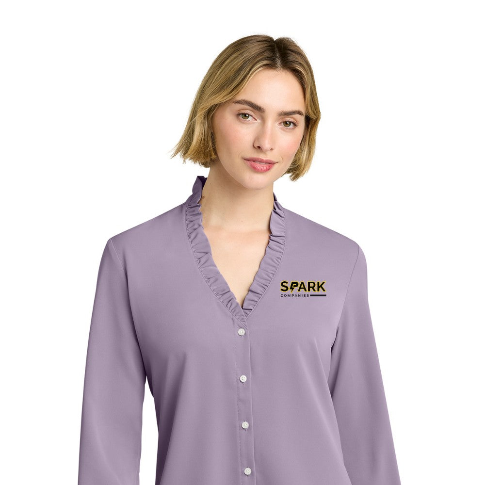 Spark Companies Brooks Brothers Women's Long Sleeve Ruffle Collar Blouse - Purple Ash