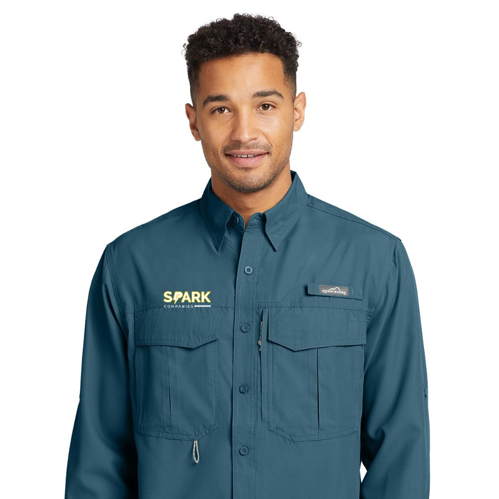 Spark Companies Eddie Bauer Long Sleeve Performance Fishing Shirt - Gulf Teal