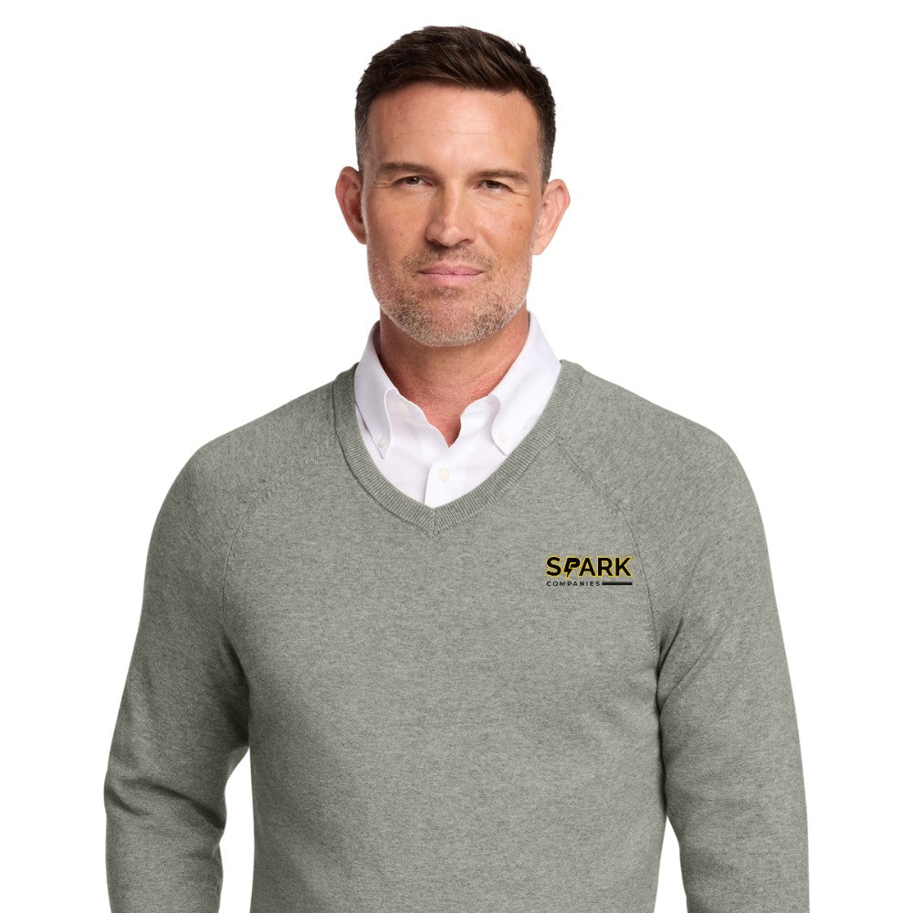 Spark Companies Brooks Brothers Cotton Stretch V-Neck Sweater - Light Shadow Grey Heather