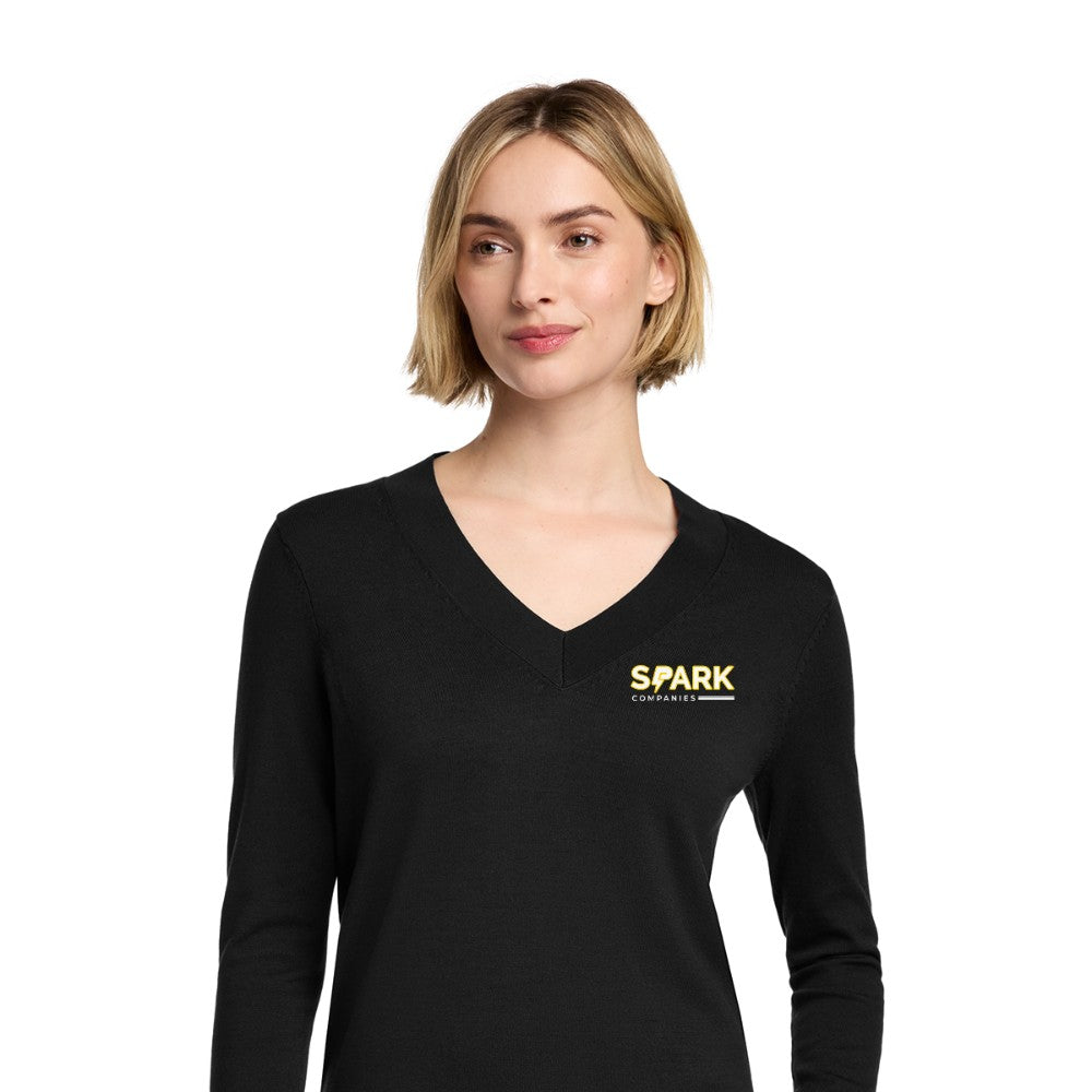 Spark Companies Brooks Brothers Women's Cotton Stretch V-Neck Sweater - Deep Black