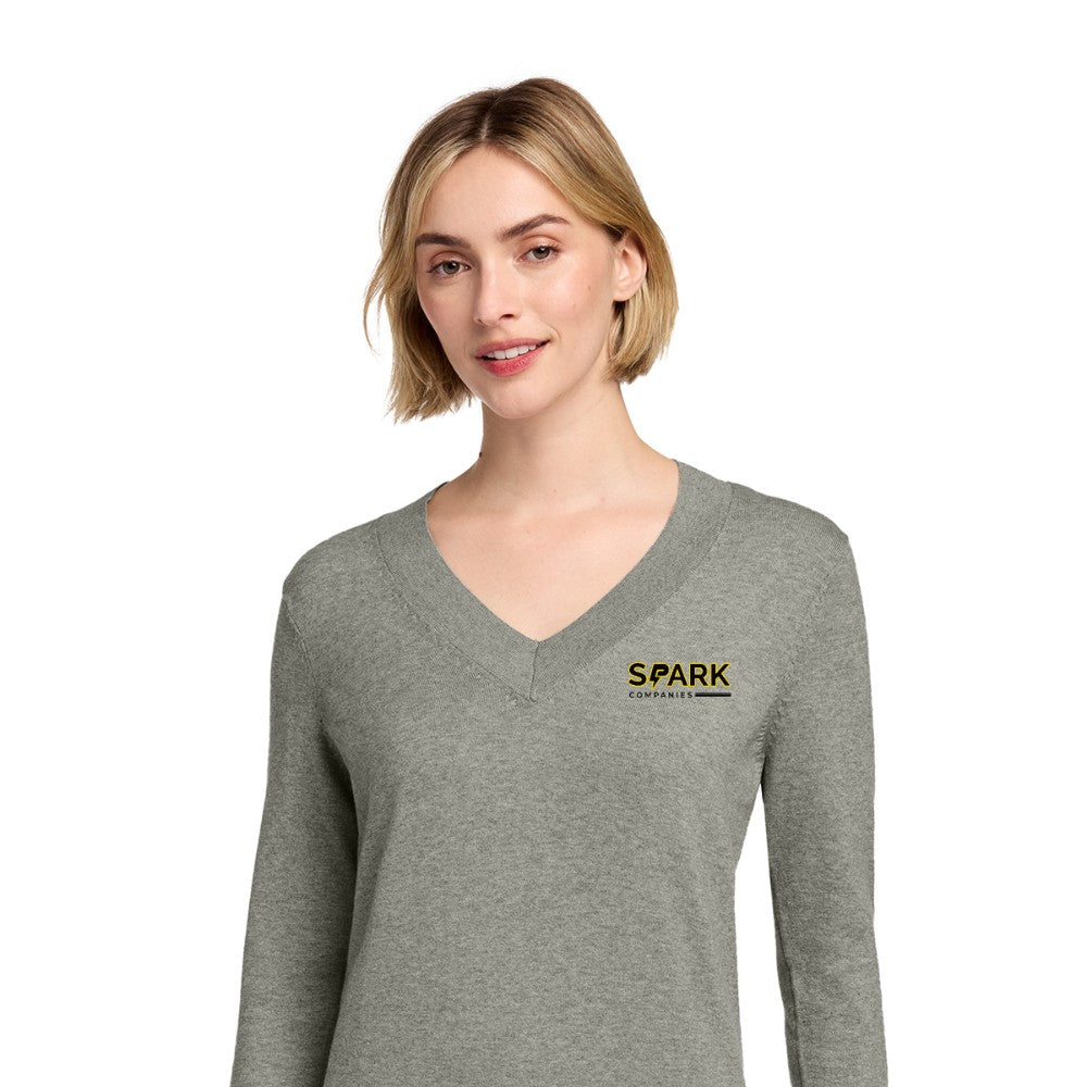 Spark Companies Brooks Brothers Women's Cotton Stretch V-Neck Sweater - Light Shadow Grey Heather