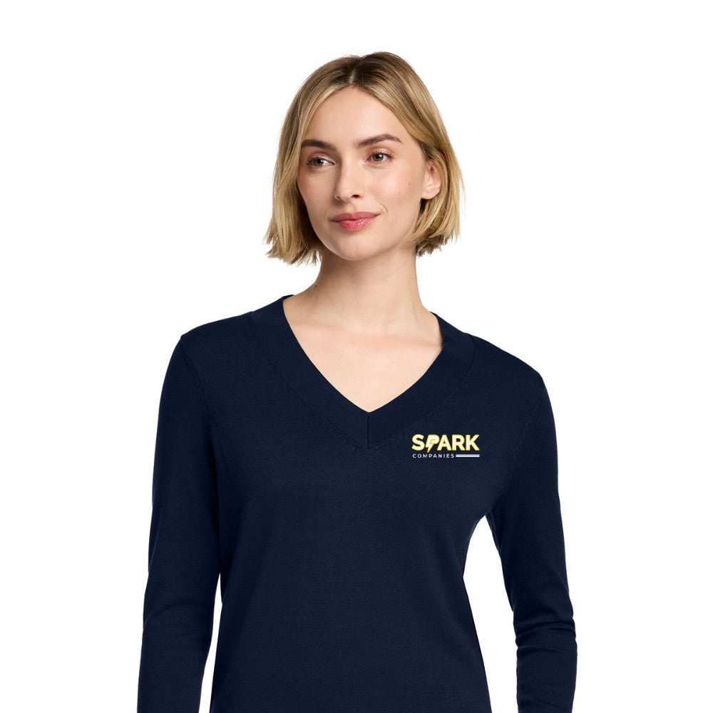 Spark Companies Brooks Brothers Women's Cotton Stretch V-Neck Sweater - Navy Blazer