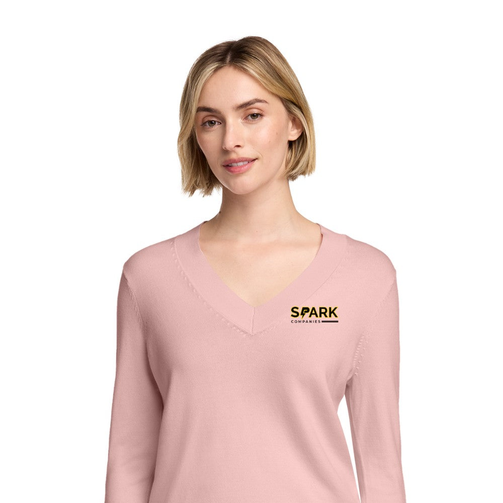 Spark Companies Brooks Brothers Women's Cotton Stretch V-Neck Sweater - Pearl Pink