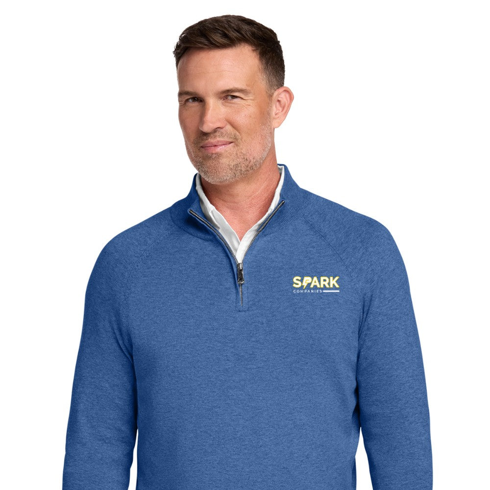 Spark Companies Brooks Brothers Cotton Stretch 1/4-Zip Sweater - Charter Blue Heather