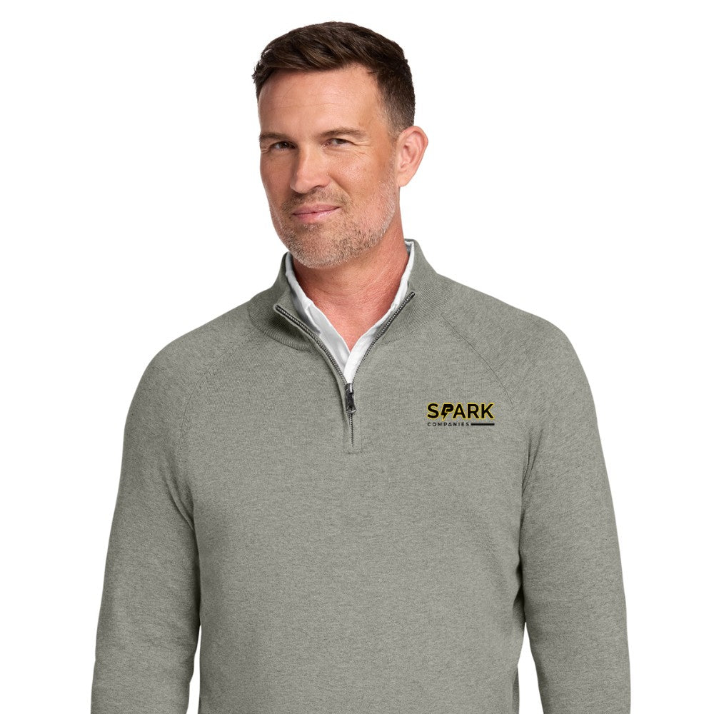 Spark Companies Brooks Brothers Cotton Stretch 1/4-Zip Sweater - Light Shadow Grey Heather