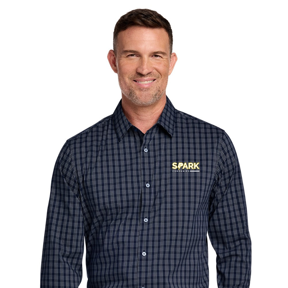 Spark Companies Brooks Brothers Tech Stretch Patterned Shirt - Navy Blazer/ White Grid Check