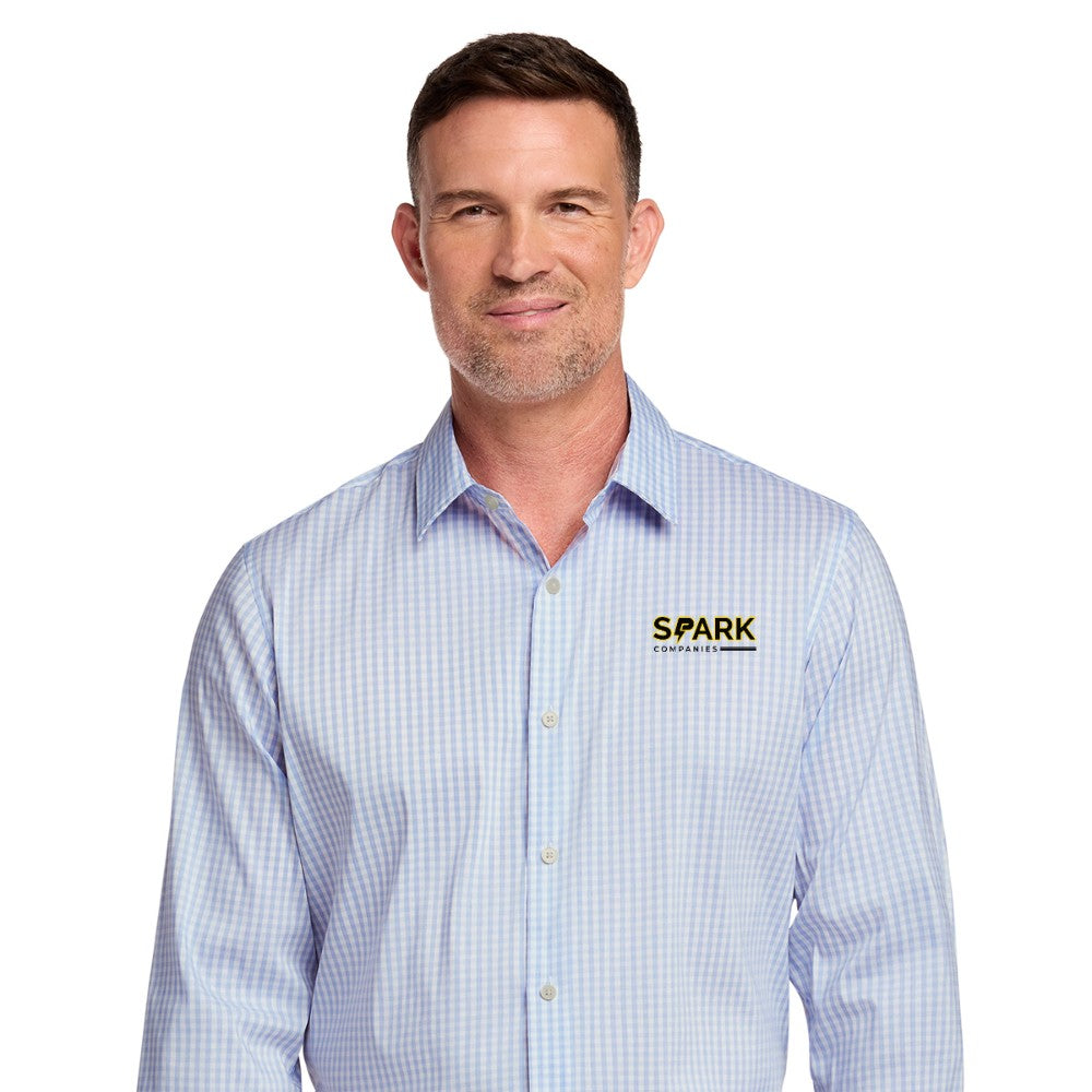 Spark Companies Brooks Brothers Tech Stretch Patterned Shirt - Newport Blue/ Pearl Pink Fine Check