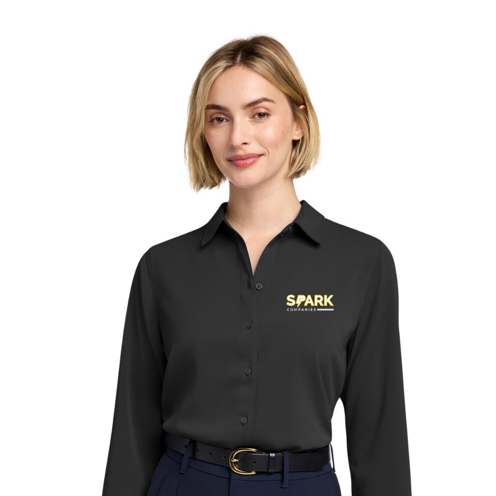 Spark Companies Brooks Brothers Women's Full-Button Satin Blouse - Deep Black