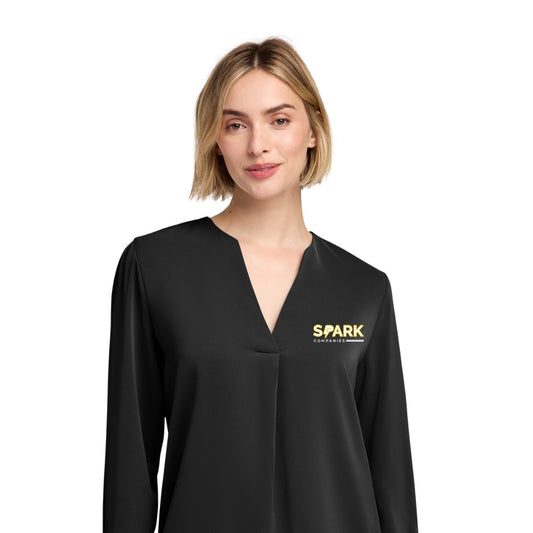 Spark Companies Brooks Brothers Women's Open-Neck Satin Blouse - Deep Black