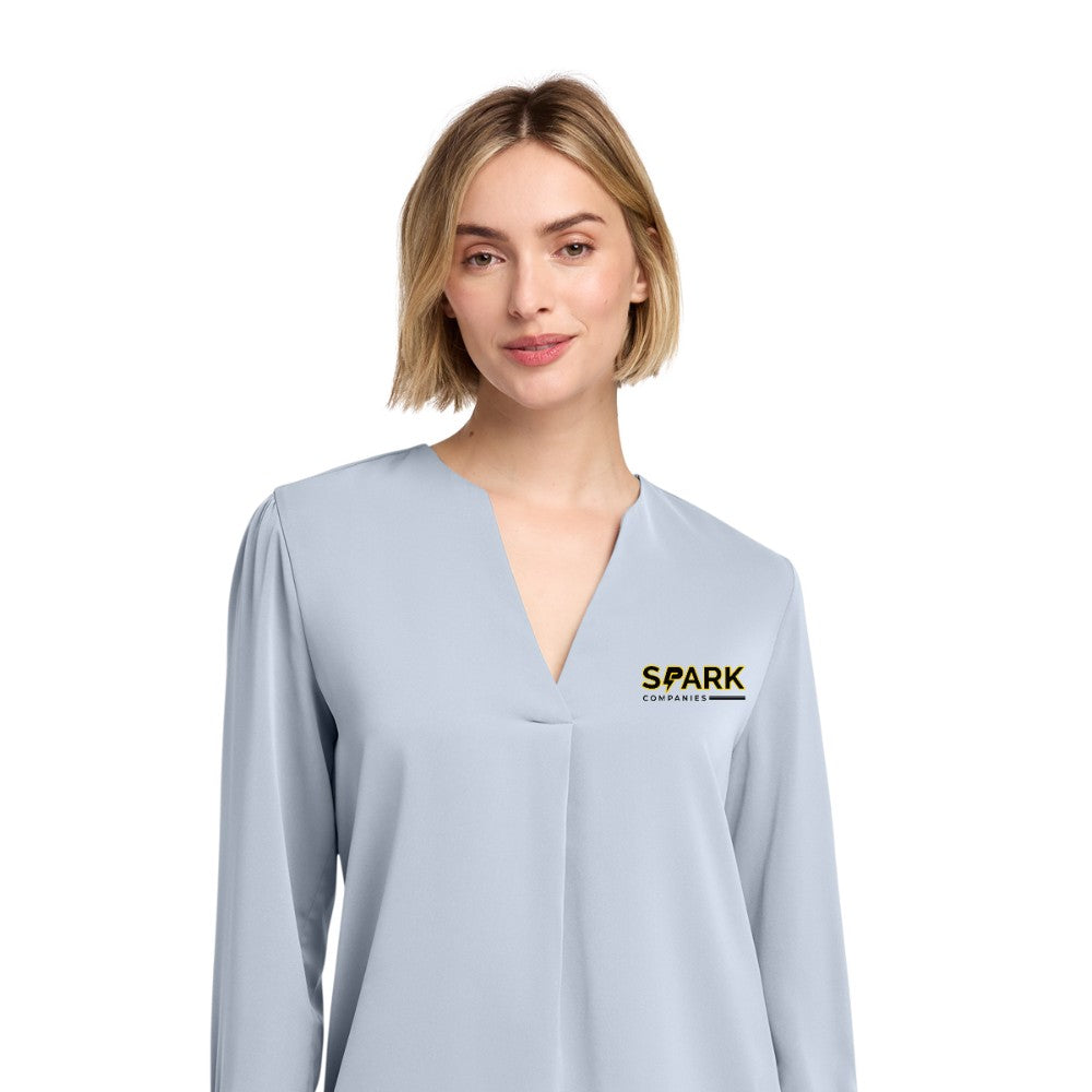 Spark Companies Brooks Brothers Women's Open-Neck Satin Blouse - Heritage Blue