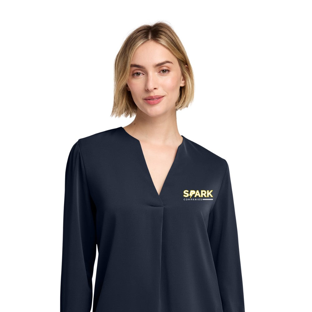 Spark Companies Brooks Brothers Women's Open-Neck Satin Blouse - Night Navy