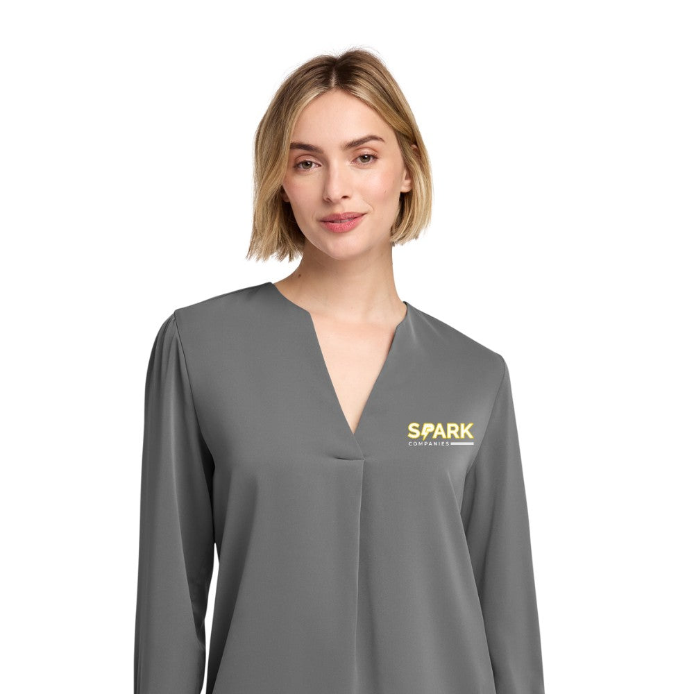 Spark Companies Brooks Brothers Women's Open-Neck Satin Blouse - Shadow Grey
