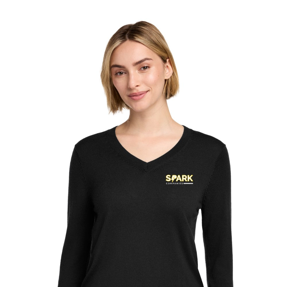 Spark Companies Brooks Brothers Women's Washable Merino V-Neck Sweater - Deep Black