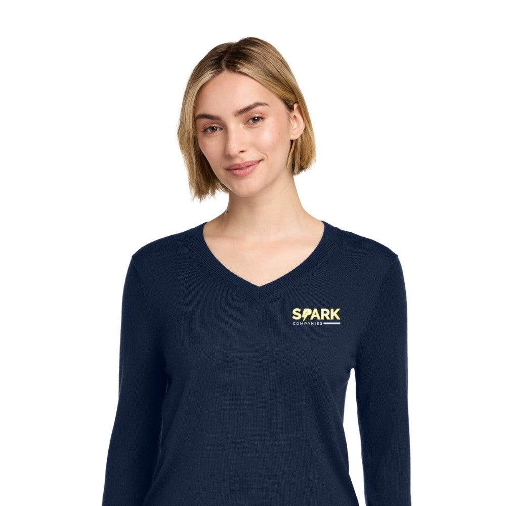 Spark Companies Brooks Brothers Women's Washable Merino V-Neck Sweater - Navy Blazer