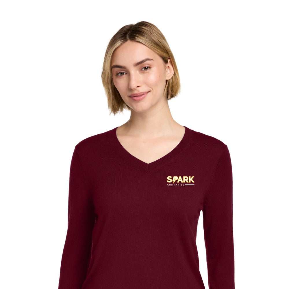 Spark Companies Brooks Brothers Women's Washable Merino V-Neck Sweater - Vintage Port