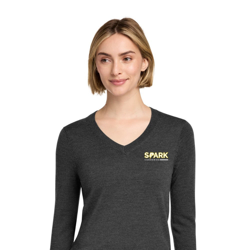 Spark Companies Brooks Brothers Women's Washable Merino V-Neck Sweater - Windsor Grey Heather