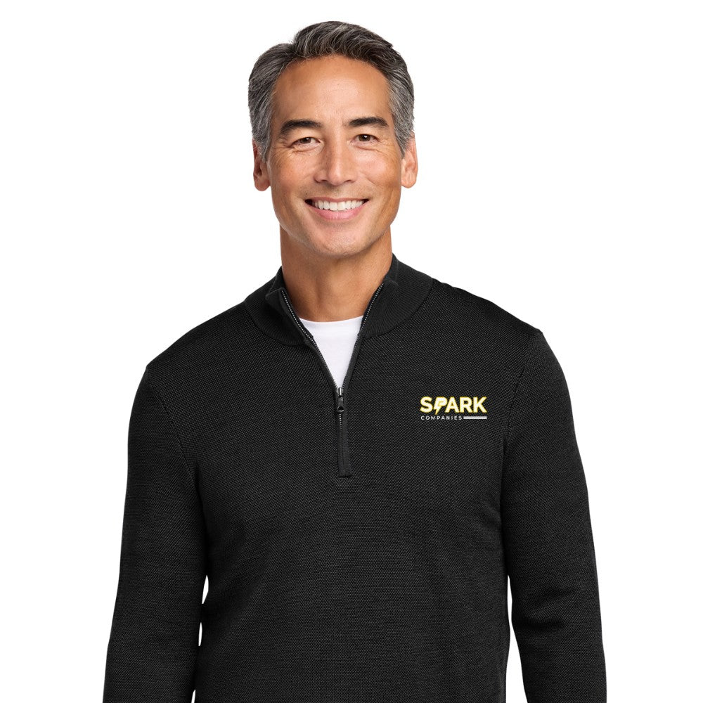 Spark Companies Brooks Brothers Washable Merino Birdseye 1/4-Zip Sweater - Deep Black
