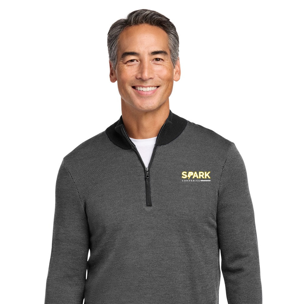 Spark Companies Brooks Brothers Washable Merino Birdseye 1/4-Zip Sweater - Deep Black/ Shadow Grey