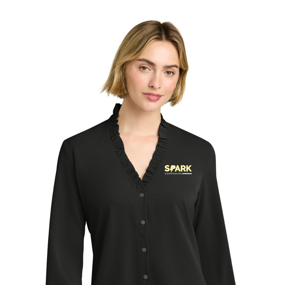 Spark Companies Brooks Brothers Women's Long Sleeve Ruffle Collar Blouse - Deep Black