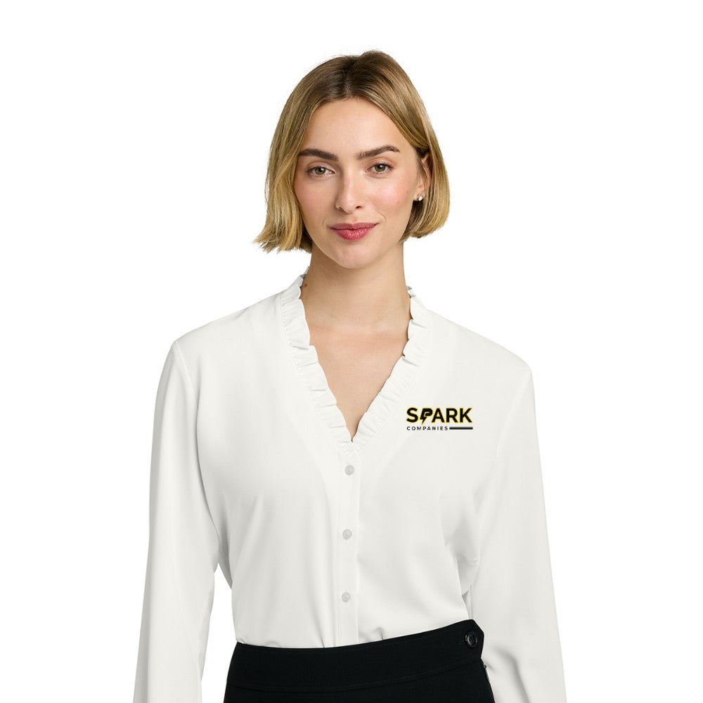 Spark Companies Brooks Brothers Women's Long Sleeve Ruffle Collar Blouse - Off White