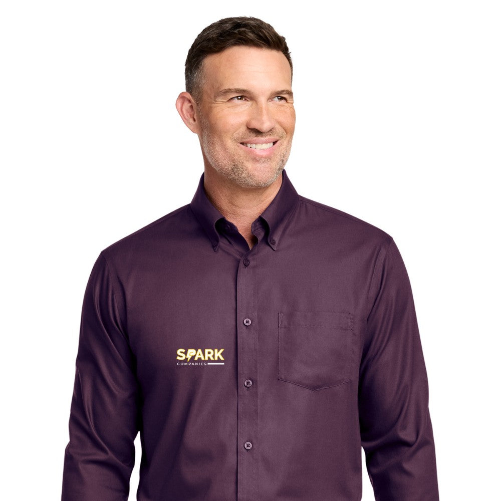 Spark Companies Brooks Brothers Wrinkle-Free Stretch Nailhead Shirt - Navy Blazer/ Vintage Port