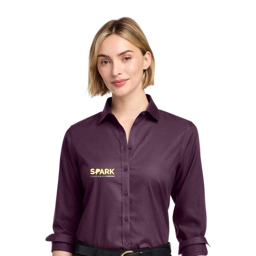 Spark Companies Brooks Brothers Women's Wrinkle-Free Stretch Nailhead Shirt - Navy Blazer/ Vintage Port