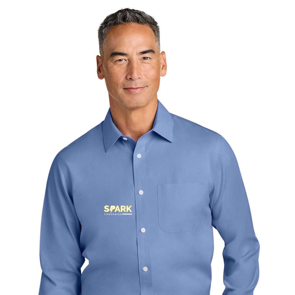 Spark Companies Brooks Brothers Wrinkle-Free Stretch Pinpoint Spread Collar Shirt - Cobalt Blue