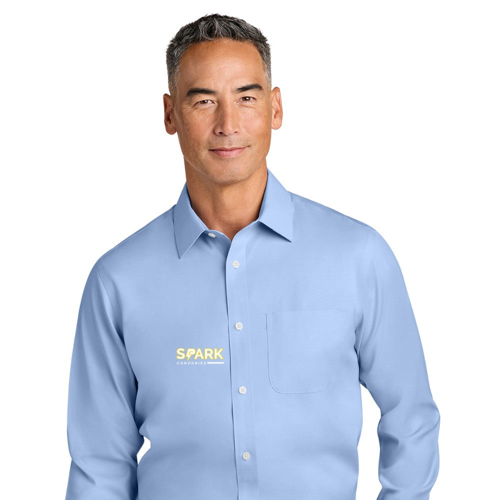 Spark Companies Brooks Brothers Wrinkle-Free Stretch Pinpoint Spread Collar Shirt - Newport Blue